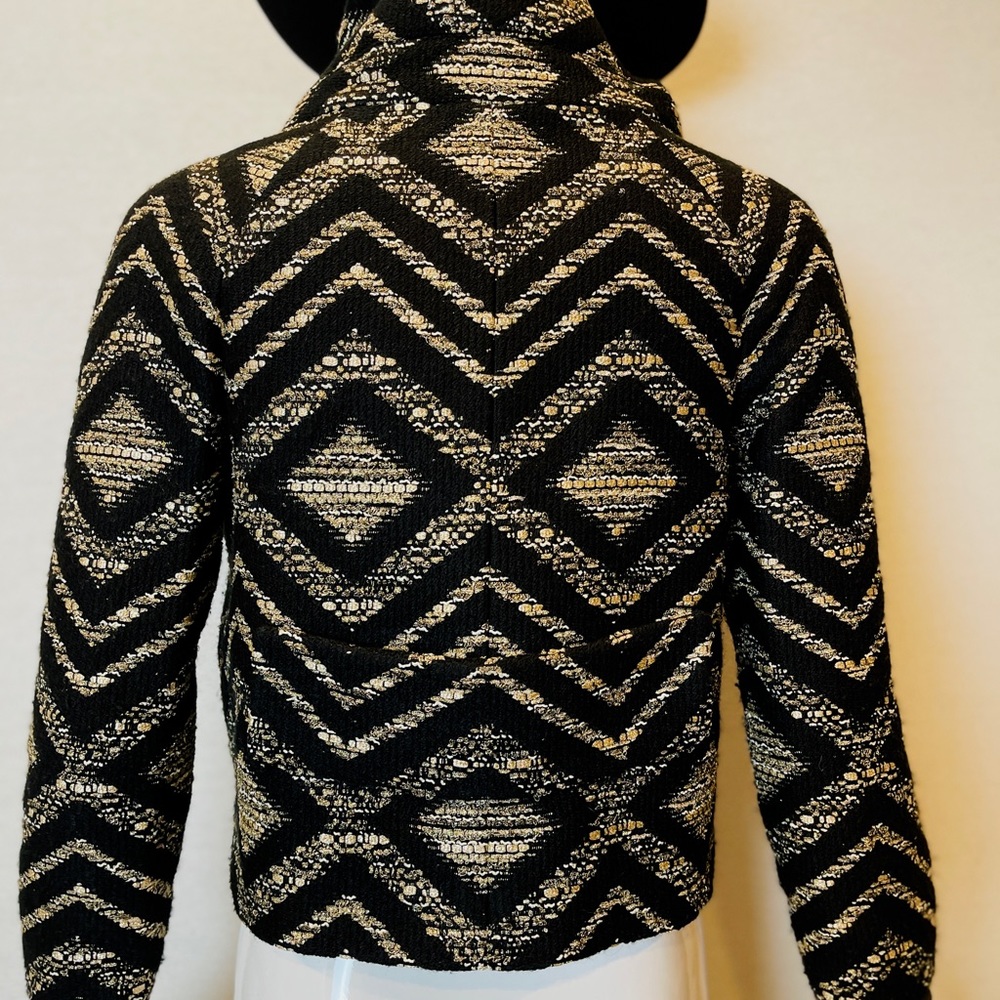 GIAMBATTISTA VALLI DESIGNER WOOL BLACK METALLIC GOLD CROPPED FITTED JACKET ITALY